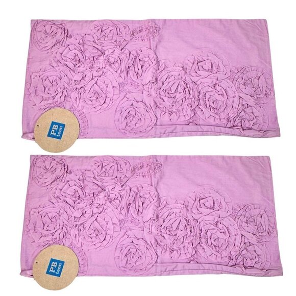 Pottery Barn PBTeen Lumbar Pillow Cover 2PCs Set Lilac Pink Roses Floral Ruffles - Picture 1 of 8